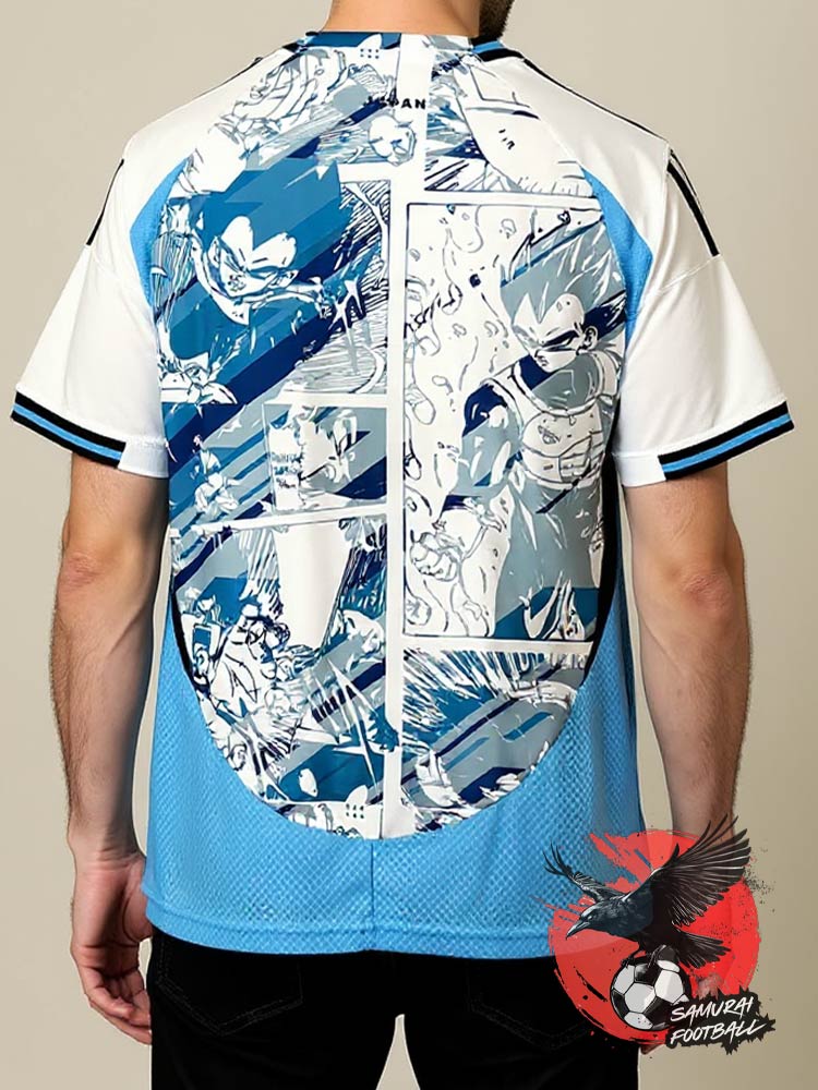 Dos d'un maillot de football de Dragon Ball Super porté par un homme