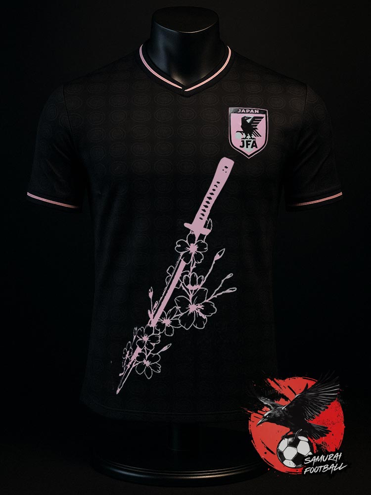 maillot du japon noir avec un katana rose