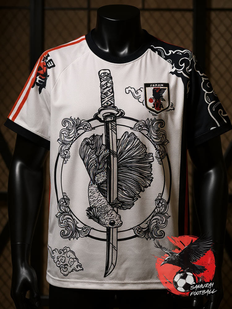 Maillot du Japon blanc avec un katana