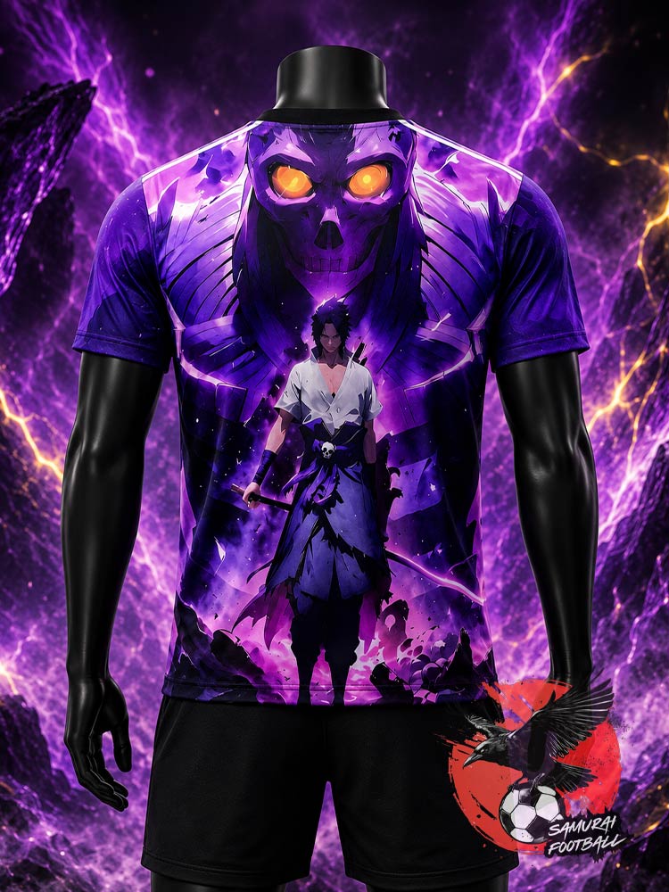 Maillot Japon Sasuke violet Susanoo, vue de dos – collection Naruto Samurai Football