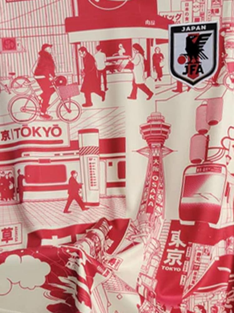 Maillot de football concept beige de l'équipe du Japon version Tokyo avec des motifs rouges de la ville de Tokyo