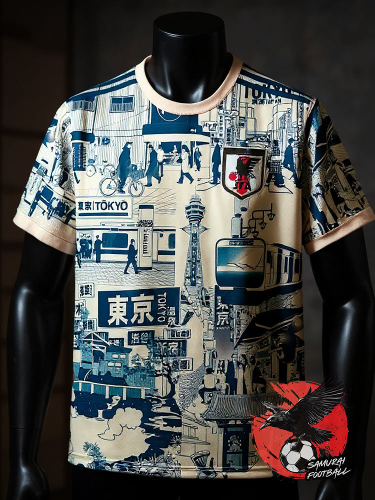 maillot japon bleu représentant la ville de tokyo
