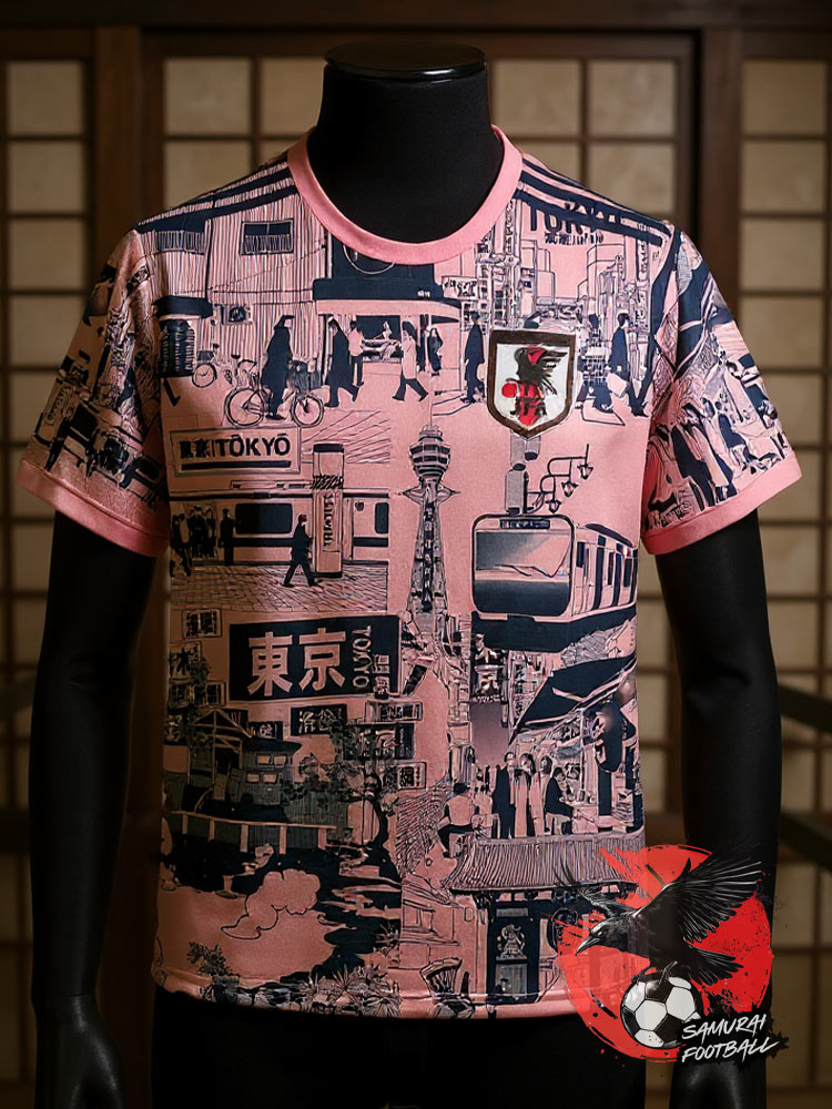 maillot japon rose représentant la ville de tokyo