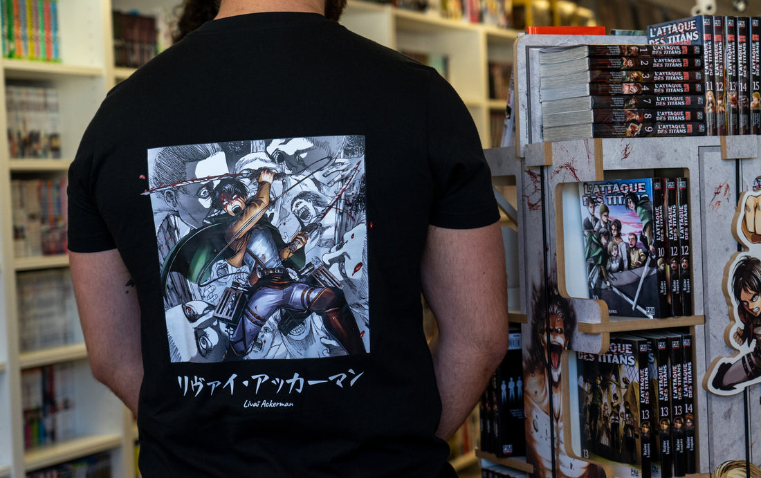 T-shirt Attaque des Titans noir Levi Ackermann par Benkei