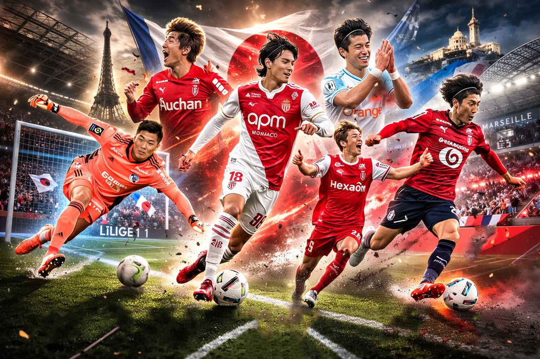 Montage photo regroupant les meilleurs joueurs de football japonais passés par la Ligue 1