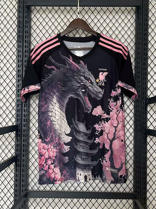 Maillot du Japon 2024 noir avec un dragon noir et rose 