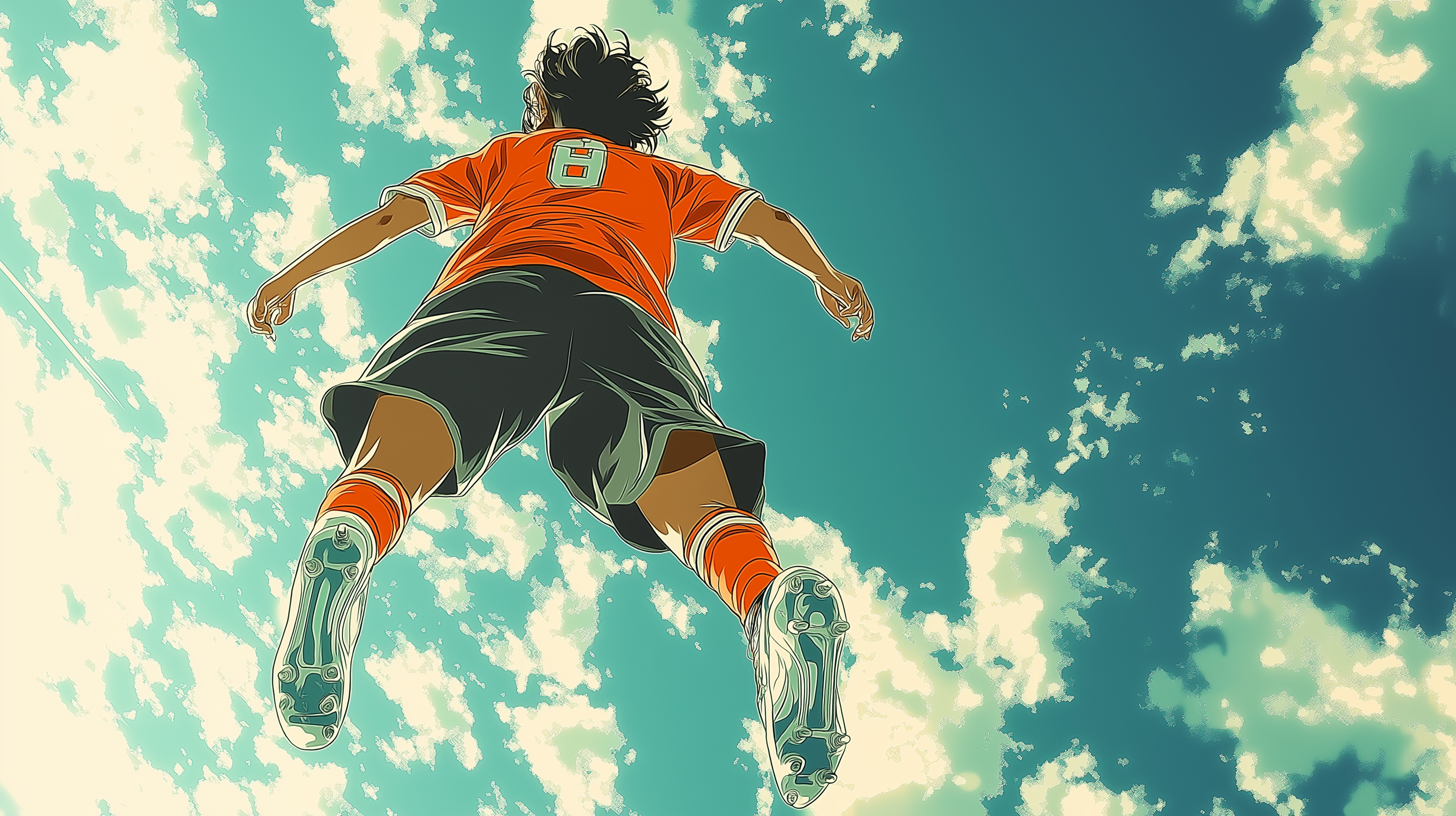 joueur de foot japonais dans les airs en style manga