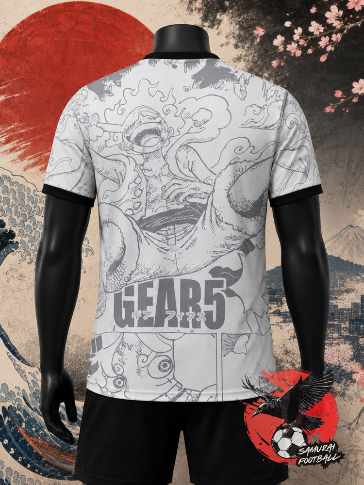 Maillot du Japon de One Piece avec Luffy en arrière-plan sous sa forme de Gear 5