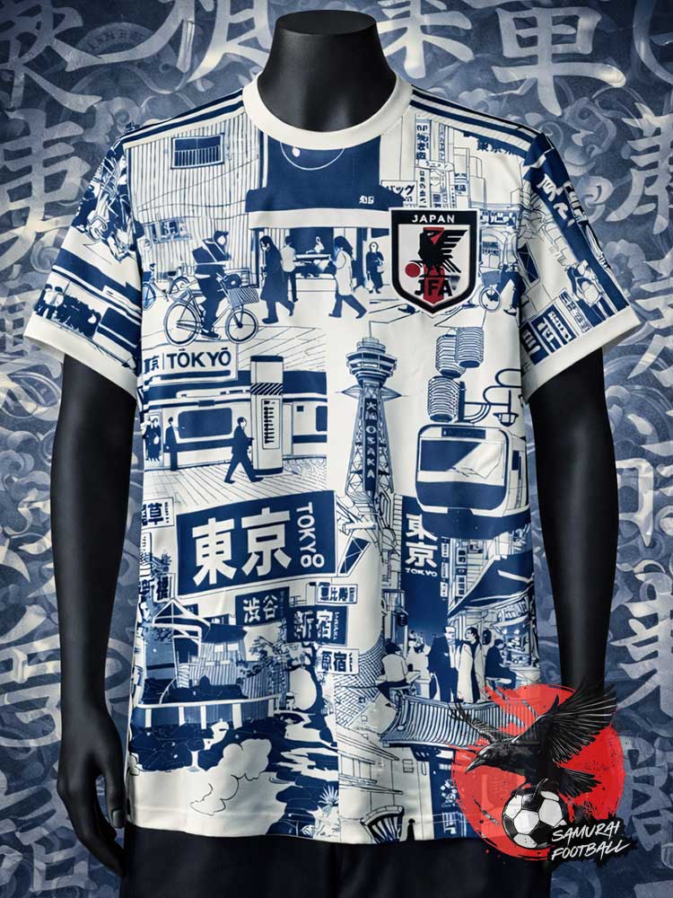 Maillot du Japon représentant la ville de Tokyo en bleu