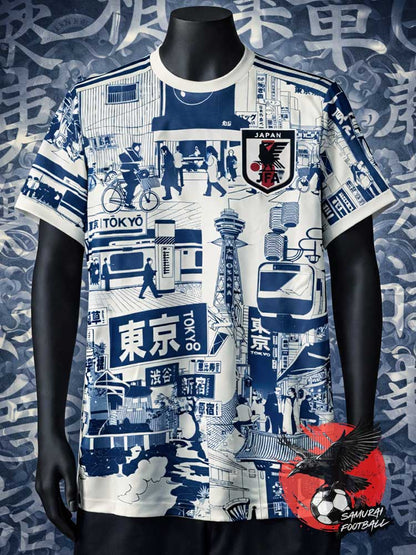 Maillot du Japon représentant la ville de Tokyo en bleu