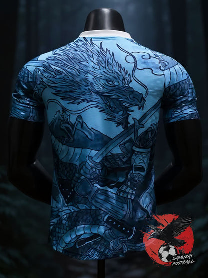Maillot du Japon d'un samouraï et d'un dragon bleu