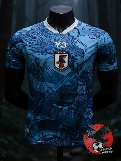 Maillot du Japon d'un samouraï et d'un dragon bleu