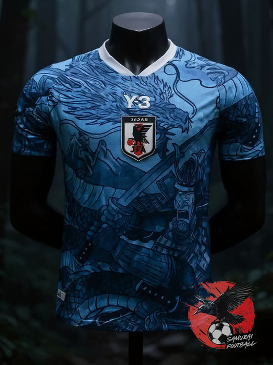 Maillot du Japon d'un samouraï et d'un dragon bleu