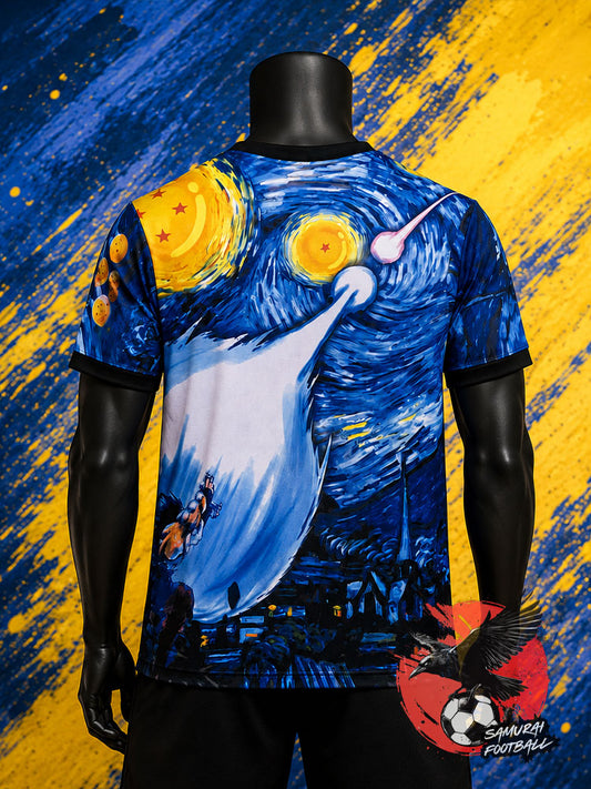 Maillot du Japon bleu Goku vs Vegeta inspiré de La Nuit étoilée par Van Gogh