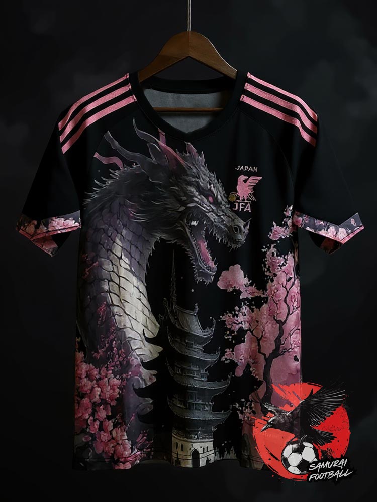 Maillot du Japon noir 2025/2026 avec un dragon rose