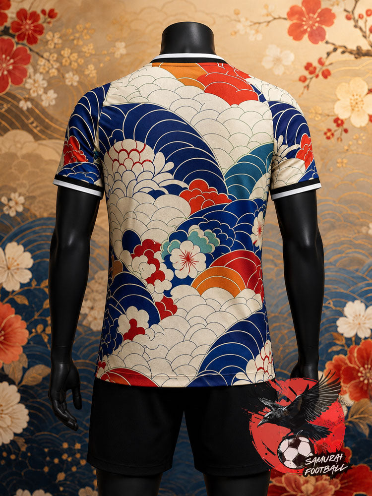 Maillot de foot Japon Hana motif vagues et fleurs japonaises, vue de dos