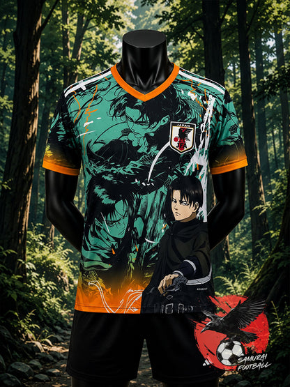 Maillot du Japon vert et orange Levi Ackerman d'Attack on Titan