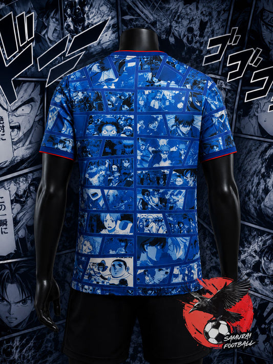 Maillot de foot Japon mosaïque manga bleu, vue de dos