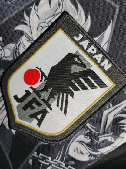 Logo du maillot de football concept noir de l'équipe du Japon version Saint-Seiya avec les personnages du Chevalier du Zodiaque