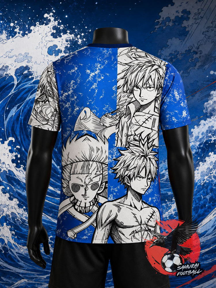 Maillot Japon Luffy bleu, vue de dos – illustration lineart personnages One Piece