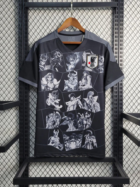 Maillot de football concept noir de l'équipe du Japon version Saint-Seiya avec les personnages du Chevalier du Zodiaque