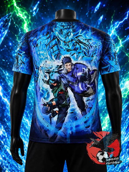 Maillot Japon Obito vs Kakashi bleu, vue de dos – design Naruto Samurai Football
