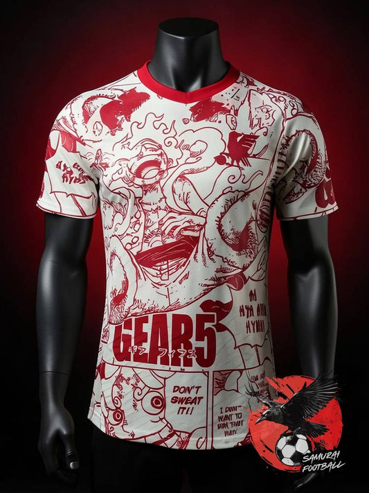Maillot rouge du Japon de One Piece avec Luffy sous sa forme de Gear 5