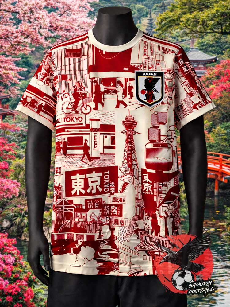 Maillot du Japon représentant la ville de Tokyo en rouge