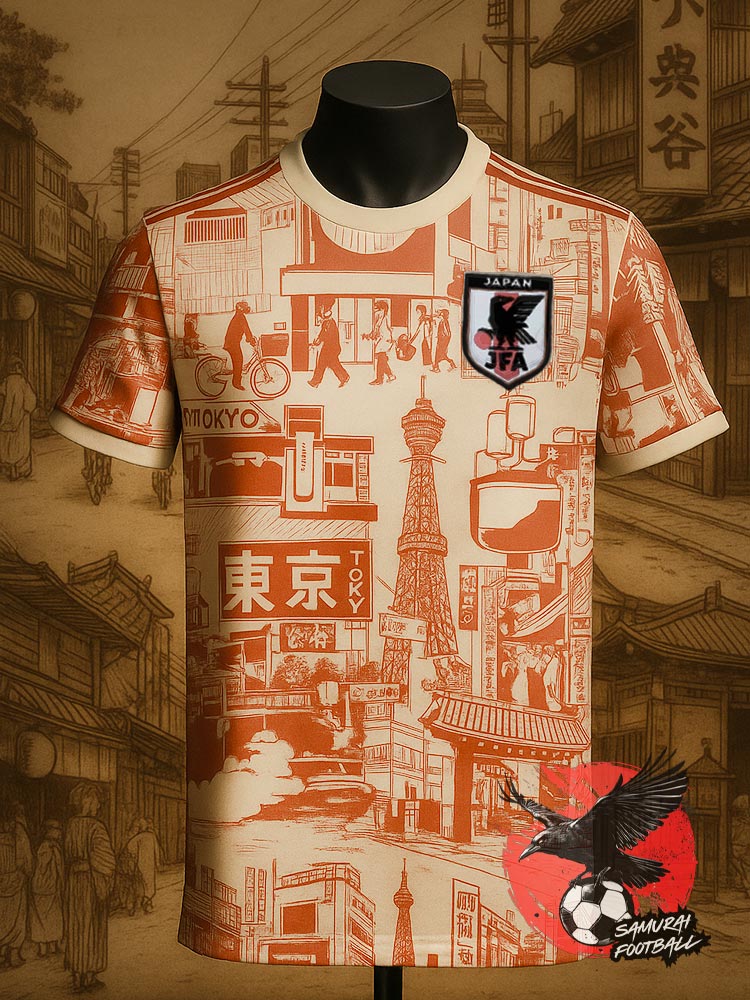 maillot japon rouge représentant la ville de tokyo