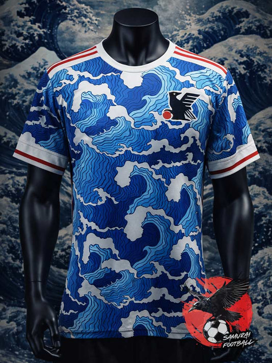 Maillot Japon vagues style Hokusai Kanagawa 2026 vue avant motif bleu artistique JFA