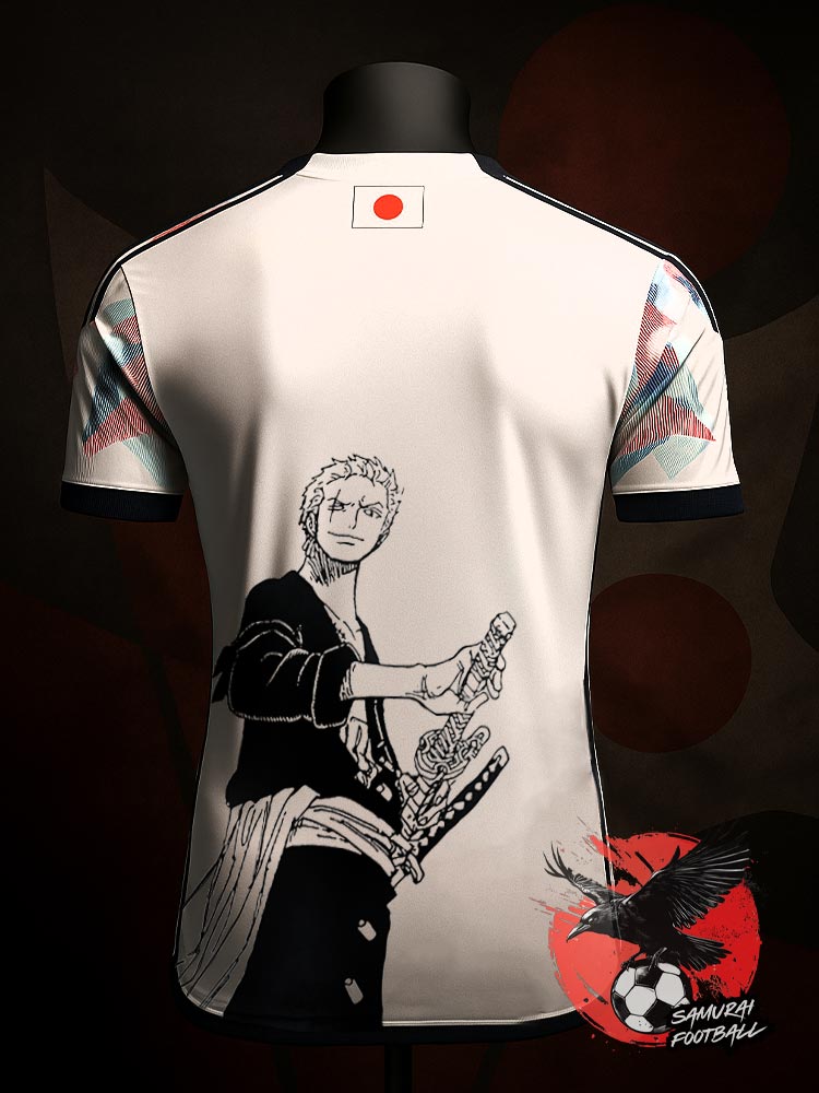 Maillot du Japon One Piece représentant Roronoa Zoro en samouraï, face arrière sans flocage