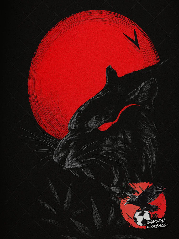 Tigre noir et un soleil levant rouge sur maillot du japon