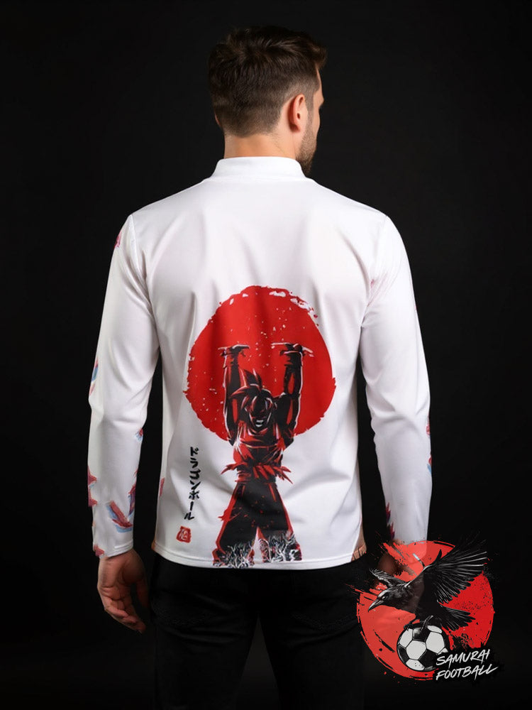 Haut de survêtement d'entraînement Dragon Ball avec visuel de Goku et logo du Japon