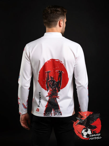 Haut de survêtement d'entraînement Dragon Ball avec visuel de Goku et logo du Japon