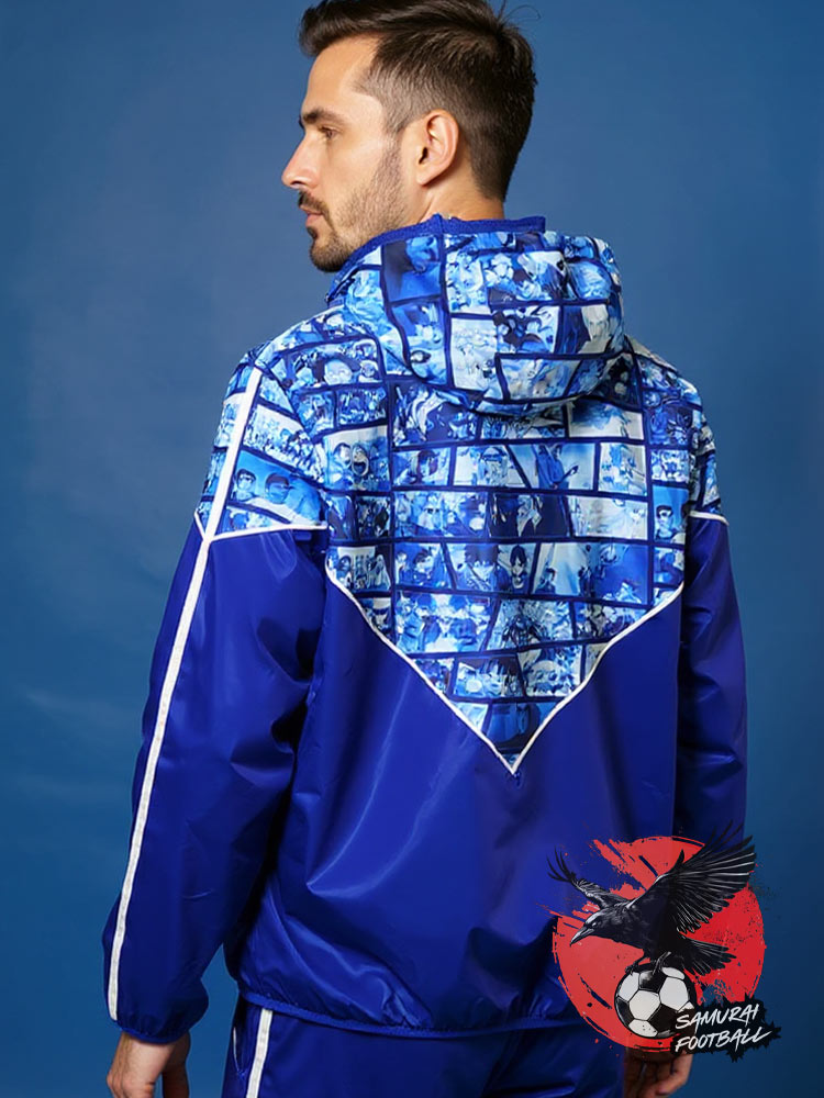 Veste bleue de survêtement légère à capuche de l'équipe du Japon version Mangas avec plusieurs extraits des mangas les plus célèbres