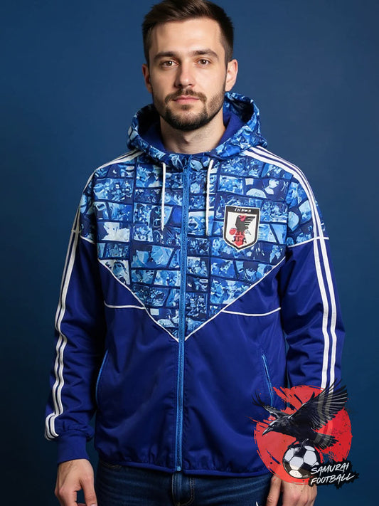 Veste bleue de survêtement légère à capuche de l'équipe du Japon version Mangas avec plusieurs extraits des mangas les plus célèbres